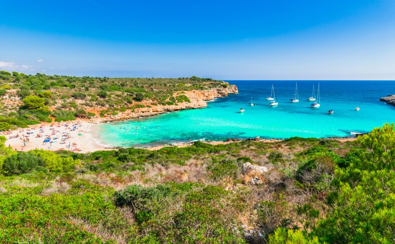 Spain Mediterranean Sea, beautiful beach bay of Cala Varques on Mallorca island